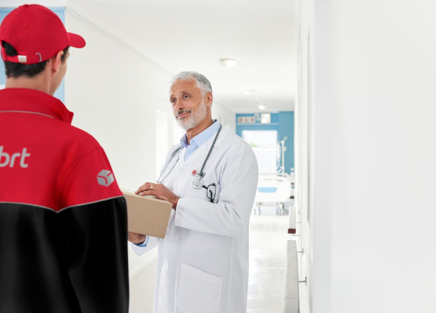 DPD Driver delivering parcel to a doctor