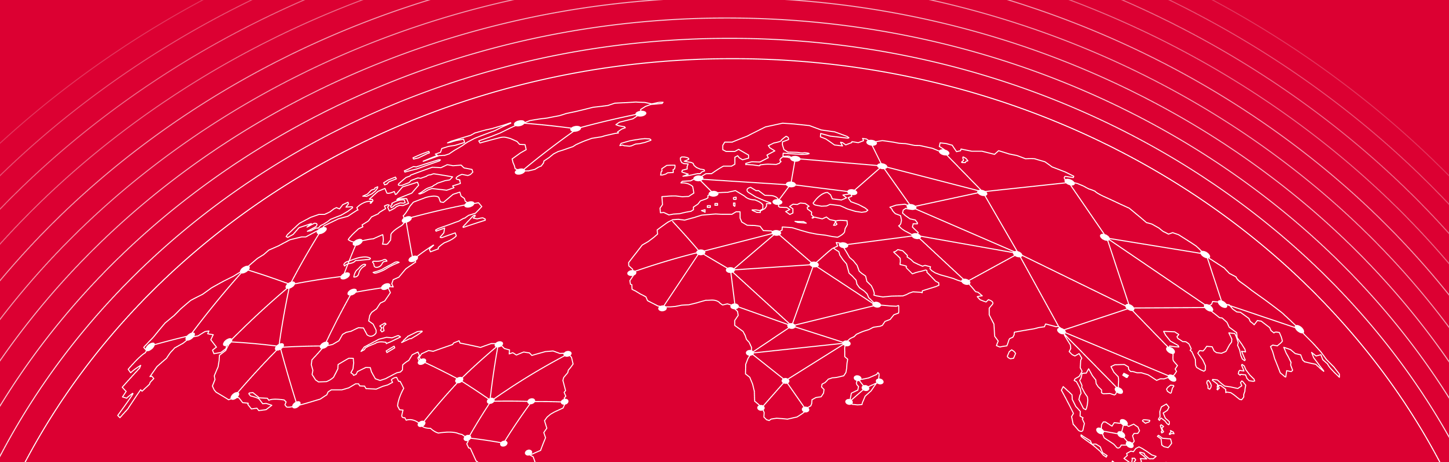 our global footprint, a modern-looking world map, red background and white outline